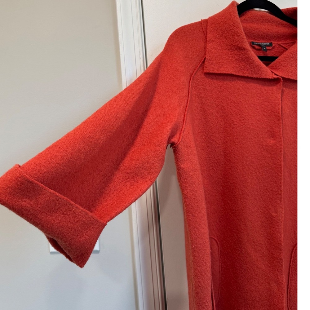 Eileen Fisher Petite Large Burnt Orange Boiled Wool Coat Snap Front Pockets - Picture 2 of 10